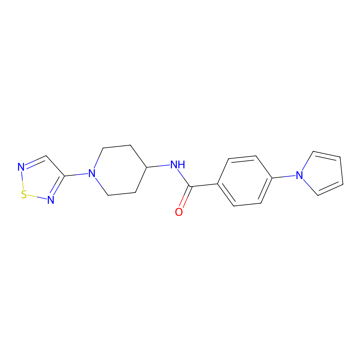 4-(1H-pyrrol-1-yl)-N-[1-(1,2,5-thiadiazol-3-yl)piperidin-4-yl]benzamide molecular structure, CAS 2097861-94-2