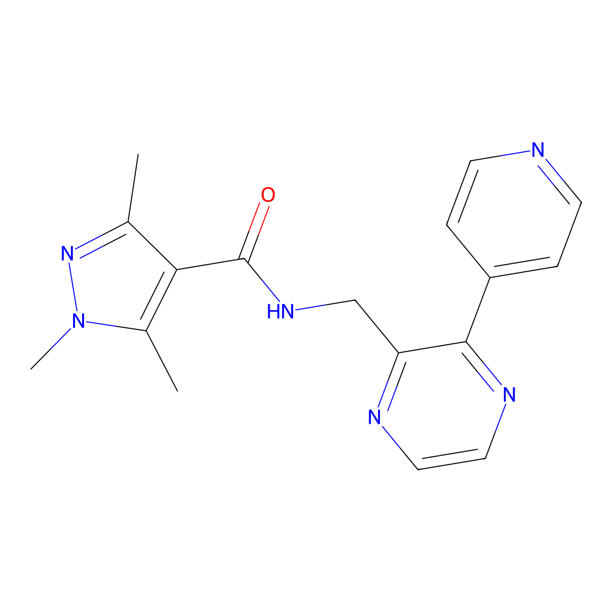 1,3,5-trimethyl-N-{[3-(pyridin-4-yl)pyrazin-2-yl]methyl}-1H-pyrazole-4-carboxamide molecular structure, CAS 2097861-98-6