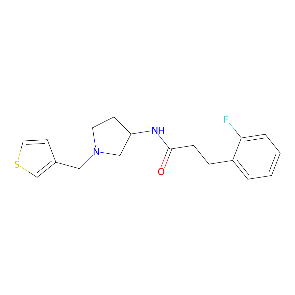 3-(2-fluorophenyl)-N-{1-[(thiophen-3-yl)methyl]pyrrolidin-3-yl}propanamide molecular structure, CAS 2097861-99-7