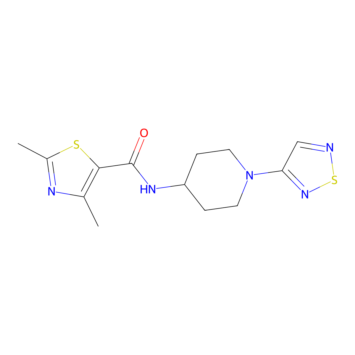 2,4-dimethyl-N-[1-(1,2,5-thiadiazol-3-yl)piperidin-4-yl]-1,3-thiazole-5-carboxamide molecular structure, CAS 2097862-00-3