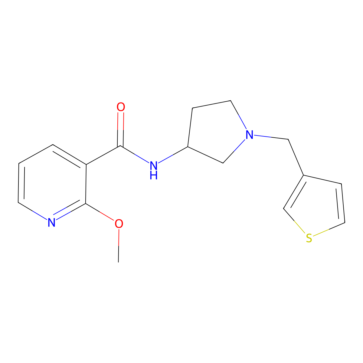 2-methoxy-N-{1-[(thiophen-3-yl)methyl]pyrrolidin-3-yl}pyridine-3-carboxamide molecular structure, CAS 2097862-04-7