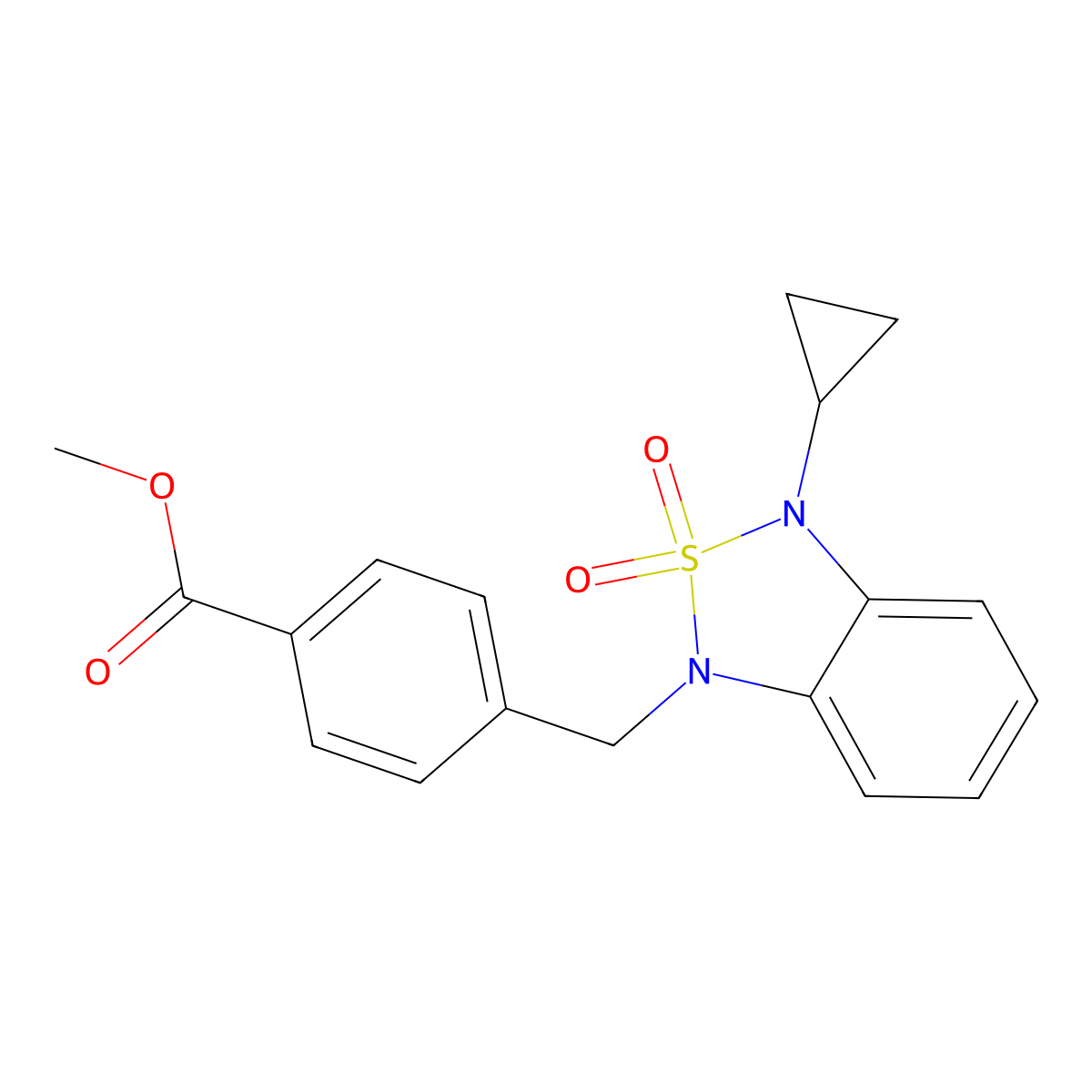 Methyl 4-[(3-cyclopropyl-2,2-dioxo-1,3-dihydro-2lambda6,1,3-benzothiadiazol-1-yl)methyl]benzoate molecular structure, CAS 2097862-05-8