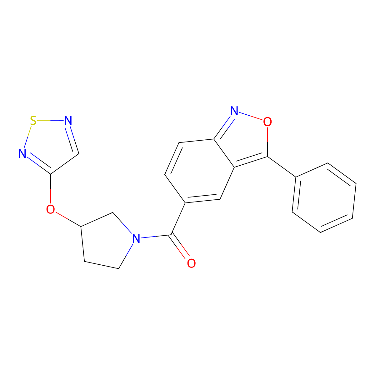 3-Phenyl-5-[3-(1,2,5-thiadiazol-3-yloxy)pyrrolidine-1-carbonyl]-2,1-benzoxazole molecular structure, CAS 2097862-07-0