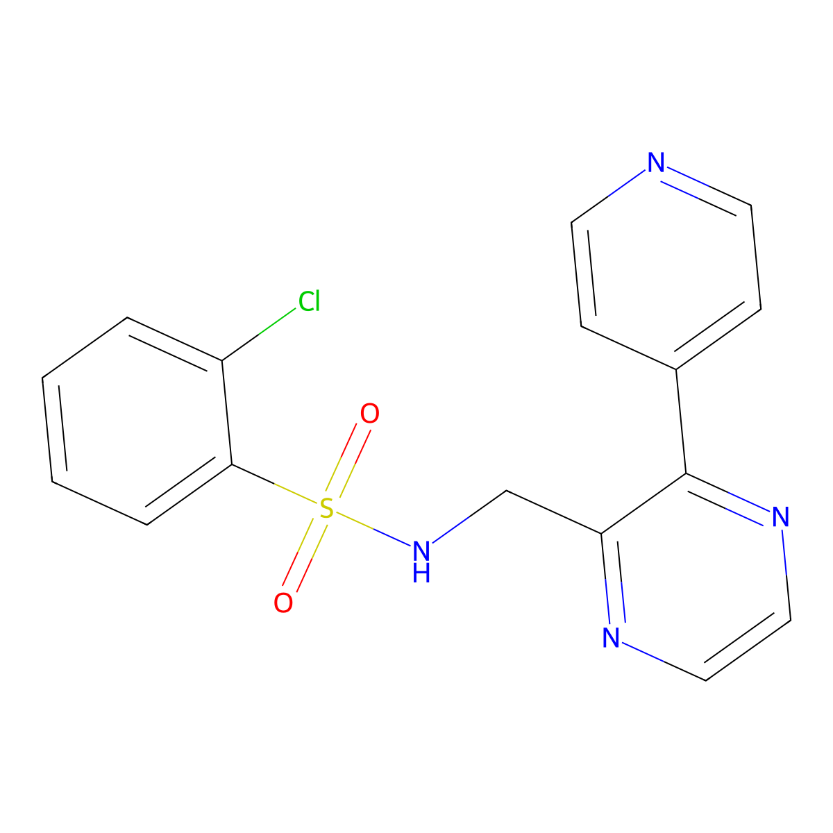 2-chloro-N-{[3-(pyridin-4-yl)pyrazin-2-yl]methyl}benzene-1-sulfonamide molecular structure, CAS 2097862-11-6