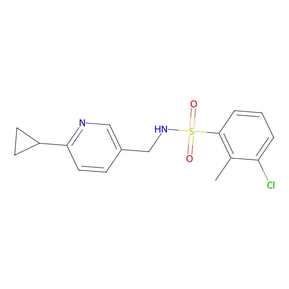 3-chloro-N-[(6-cyclopropylpyridin-3-yl)methyl]-2-methylbenzene-1-sulfonamide molecular structure, CAS 2097862-20-7