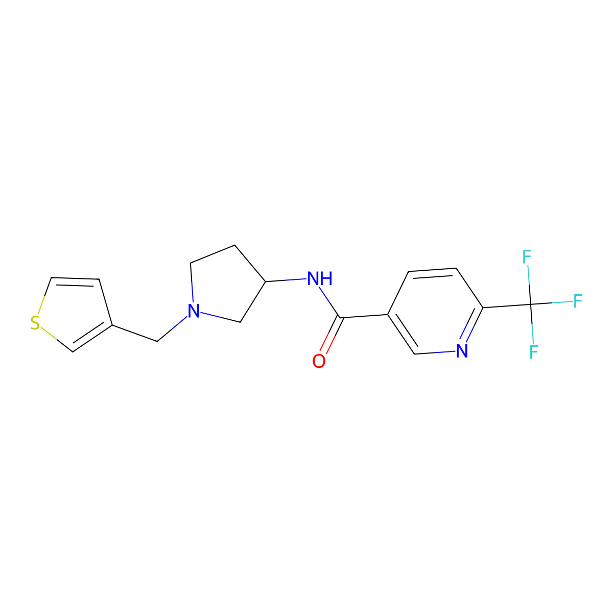 N-{1-[(thiophen-3-yl)methyl]pyrrolidin-3-yl}-6-(trifluoromethyl)pyridine-3-carboxamide molecular structure, CAS 2097862-27-4