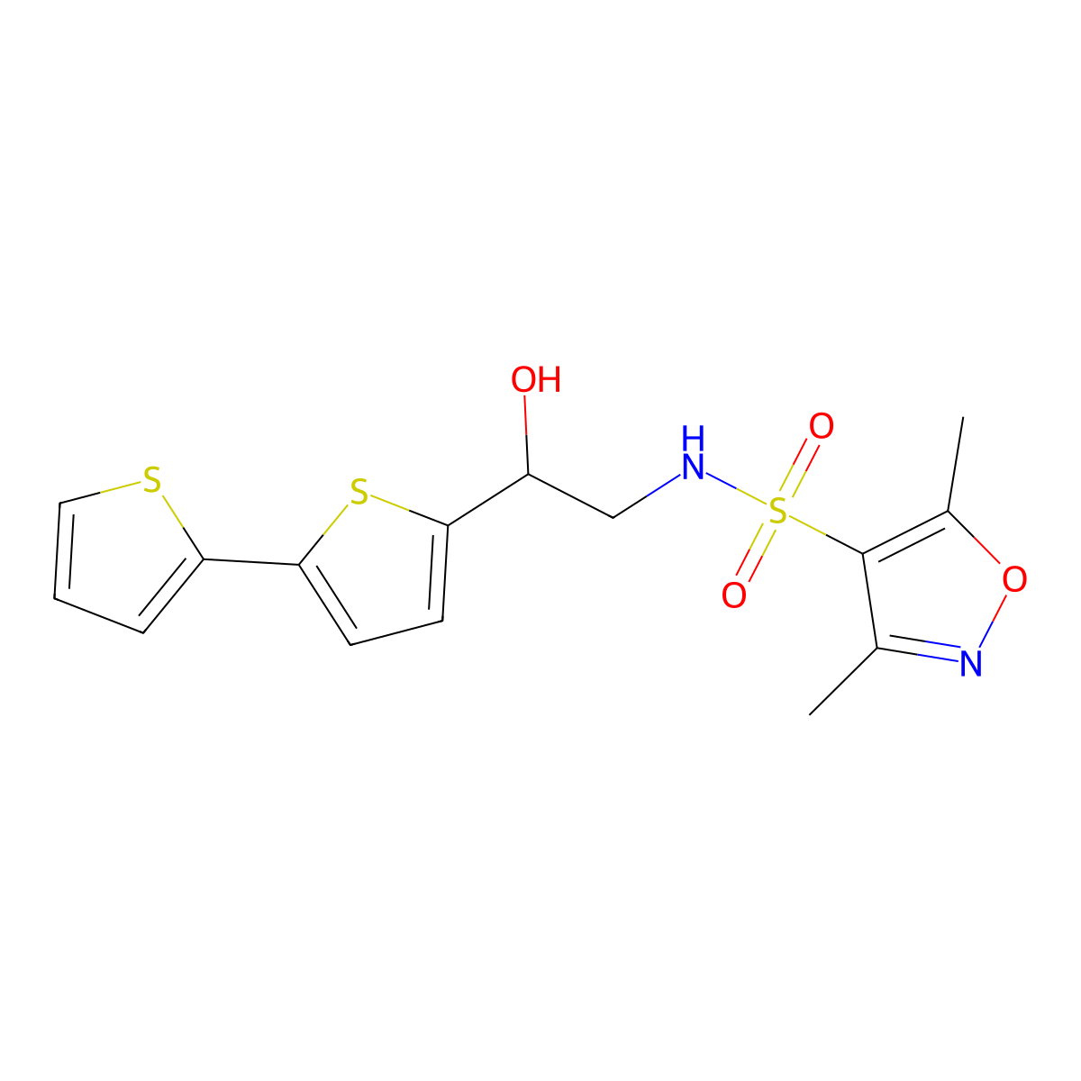 N-(2-{[2,2'-bithiophene]-5-yl}-2-hydroxyethyl)-3,5-dimethyl-1,2-oxazole-4-sulfonamide molecular structure, CAS 2097862-29-6