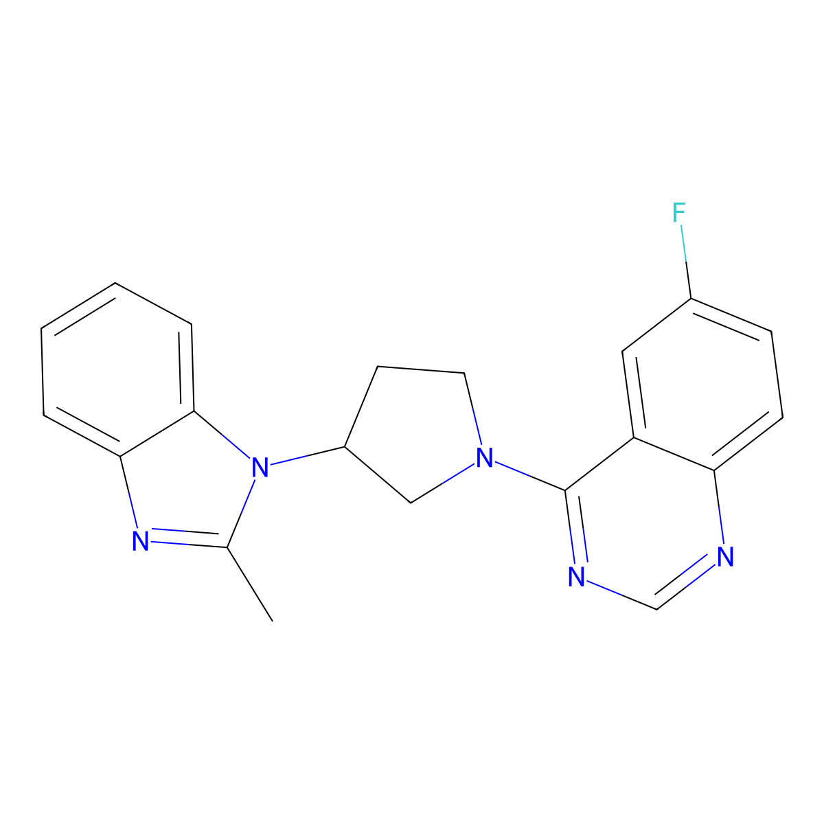 6-fluoro-4-[3-(2-methyl-1H-1,3-benzodiazol-1-yl)pyrrolidin-1-yl]quinazoline molecular structure, CAS 2097862-30-9