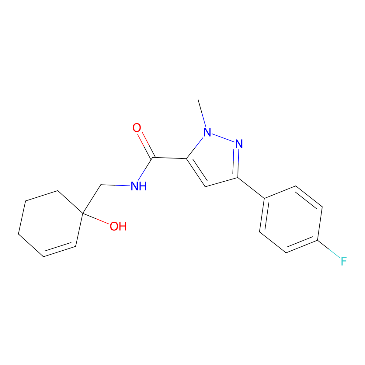 3-(4-fluorophenyl)-N-[(1-hydroxycyclohex-2-en-1-yl)methyl]-1-methyl-1H-pyrazole-5-carboxamide molecular structure, CAS 2097862-32-1
