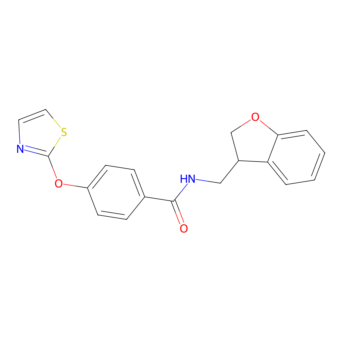 N-[(2,3-dihydro-1-benzofuran-3-yl)methyl]-4-(1,3-thiazol-2-yloxy)benzamide molecular structure, CAS 2097862-33-2