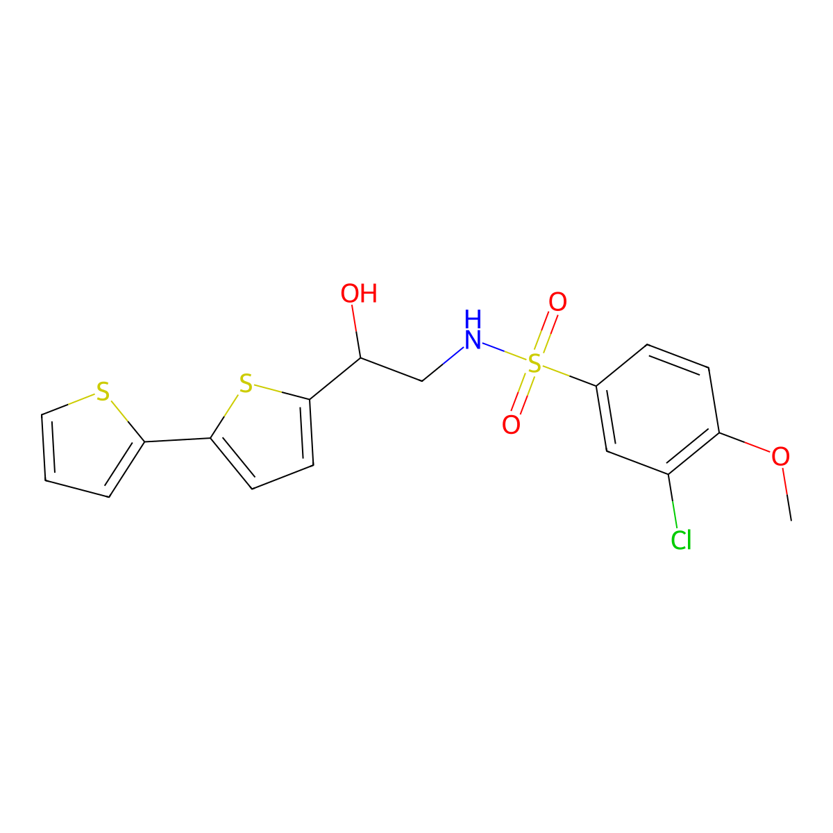 2-{[2,2'-bithiophene]-5-yl}-S-(3-chloro-4-methoxyphenyl)-2-hydroxyethane-1-sulfonamido molecular structure, CAS 2097862-38-7