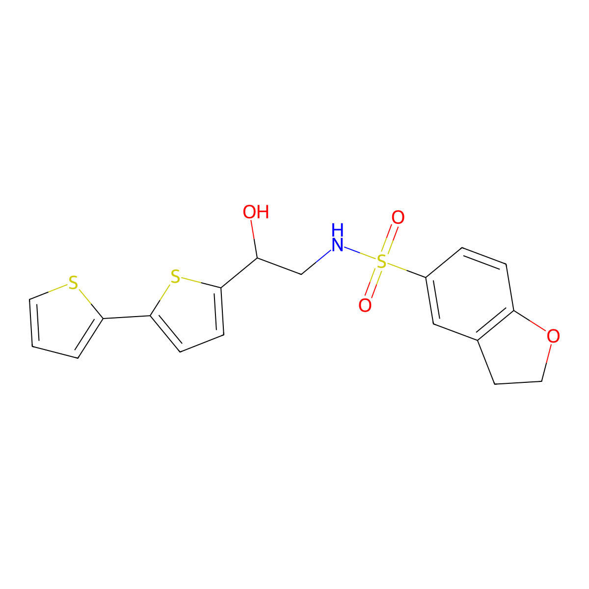2-{[2,2'-bithiophene]-5-yl}-S-(2,3-dihydro-1-benzofuran-5-yl)-2-hydroxyethane-1-sulfonamido molecular structure, CAS 2097862-42-3