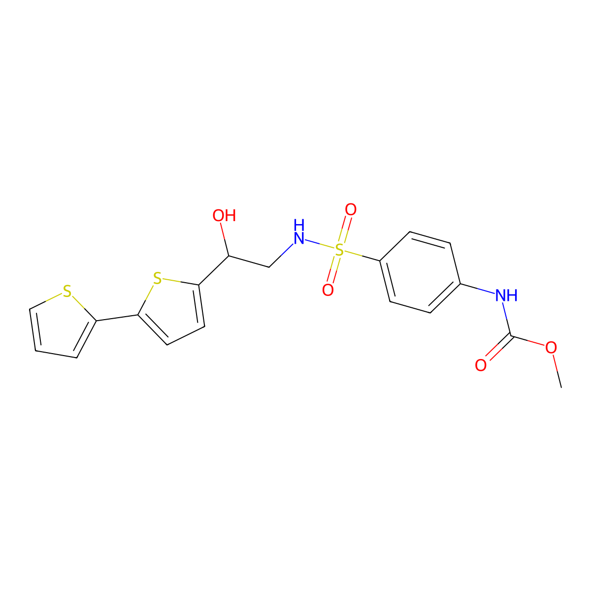 methyl N-{4-[(2-{[2,2'-bithiophene]-5-yl}-2-hydroxyethyl)sulfamoyl]phenyl}carbamate molecular structure, CAS 2097862-50-3