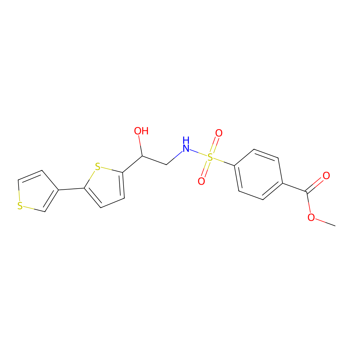 Methyl 4-[(2-{[2,3'-bithiophene]-5-yl}-2-hydroxyethyl)sulfamoyl]benzoate molecular structure, CAS 2097862-53-6