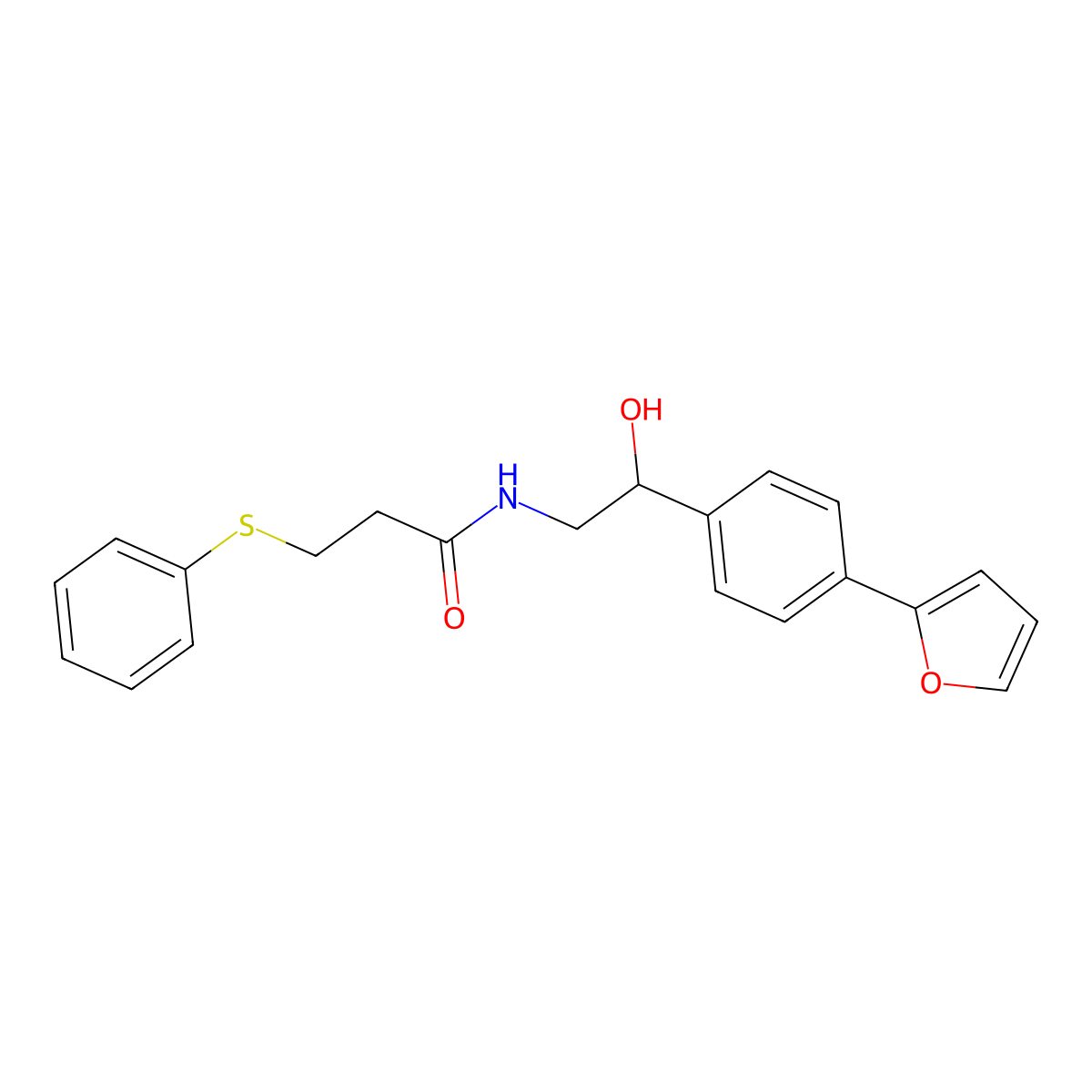 N-{2-[4-(furan-2-yl)phenyl]-2-hydroxyethyl}-3-(phenylsulfanyl)propanamide molecular structure, CAS 2097862-55-8