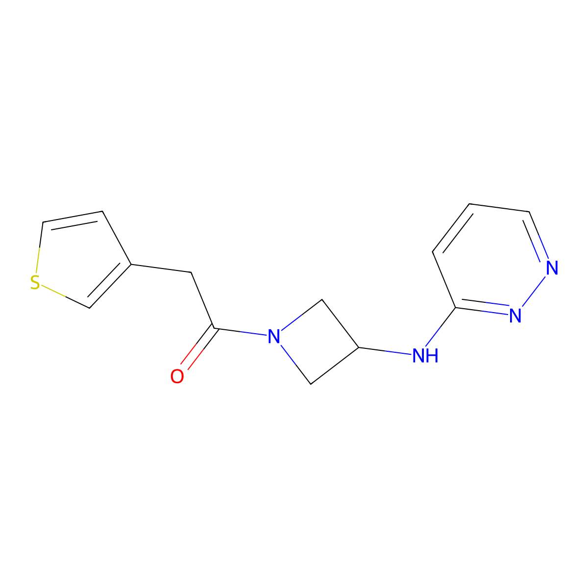 1-{3-[(Pyridazin-3-yl)amino]azetidin-1-yl}-2-(thiophen-3-yl)ethan-1-one molecular structure, CAS 2097862-67-2