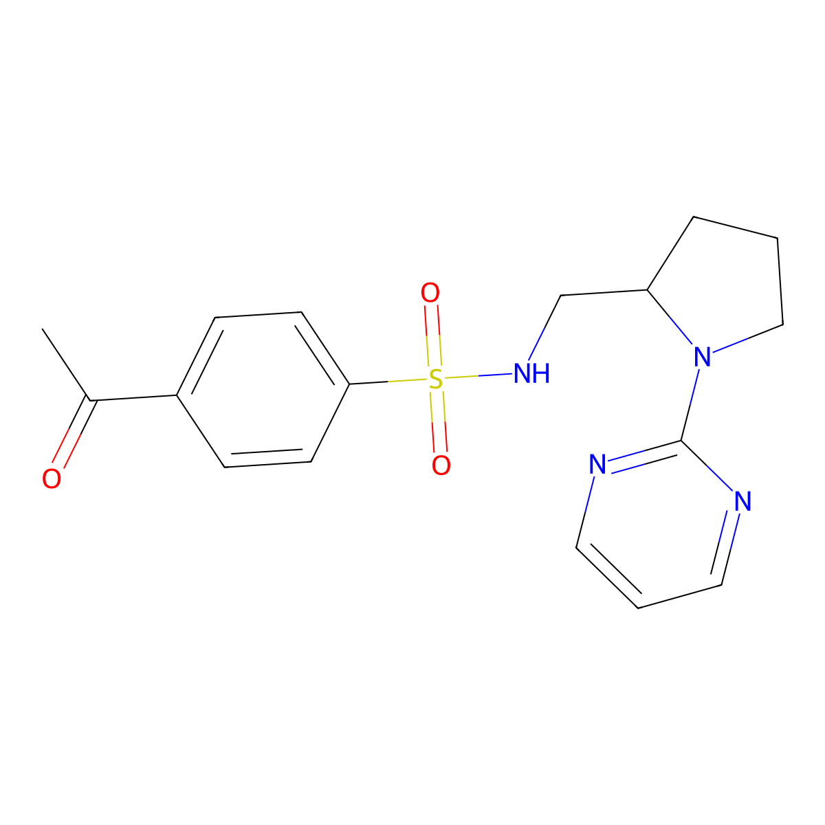 4-acetyl-N-{[1-(pyrimidin-2-yl)pyrrolidin-2-yl]methyl}benzene-1-sulfonamide molecular structure, CAS 2097862-72-9