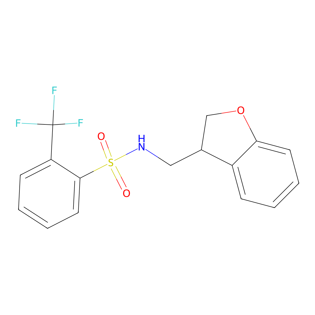 N-[(2,3-dihydro-1-benzofuran-3-yl)methyl]-2-(trifluoromethyl)benzene-1-sulfonamide molecular structure, CAS 2097862-73-0