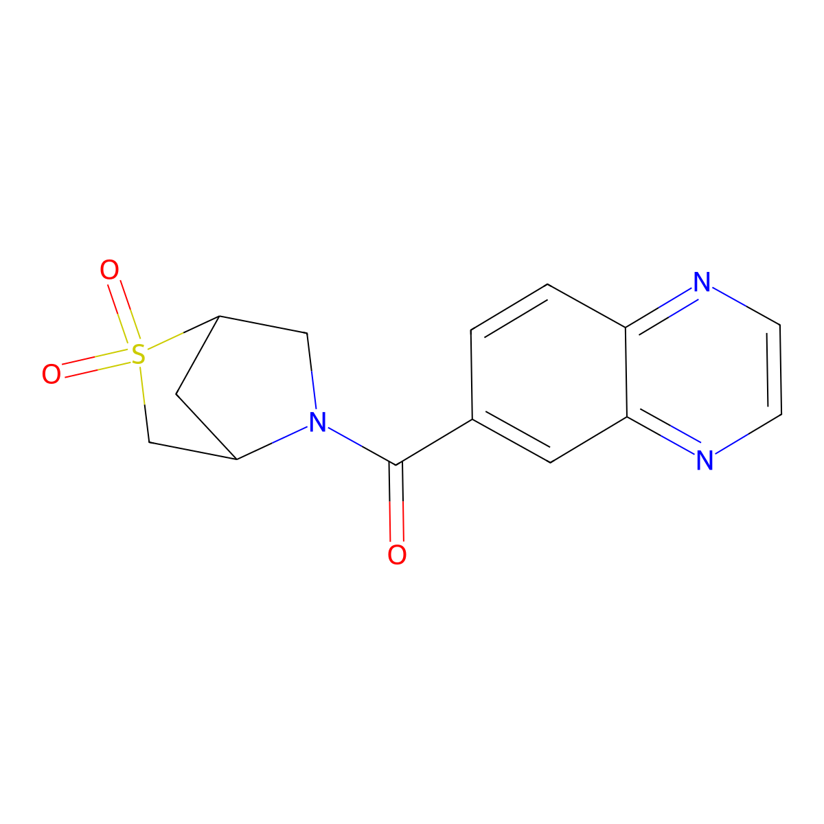 (2,2-Dioxido-2-thia-5-azabicyclo[2.2.1]heptan-5-yl)(quinoxalin-6-yl)methanone molecular structure, CAS 2097862-84-3