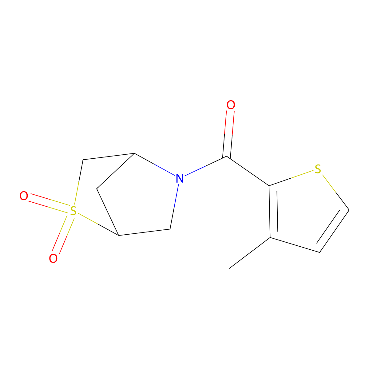 (2,2-Dioxido-2-thia-5-azabicyclo[2.2.1]heptan-5-yl)(3-methylthiophen-2-yl)methanone molecular structure, CAS 2097862-88-7