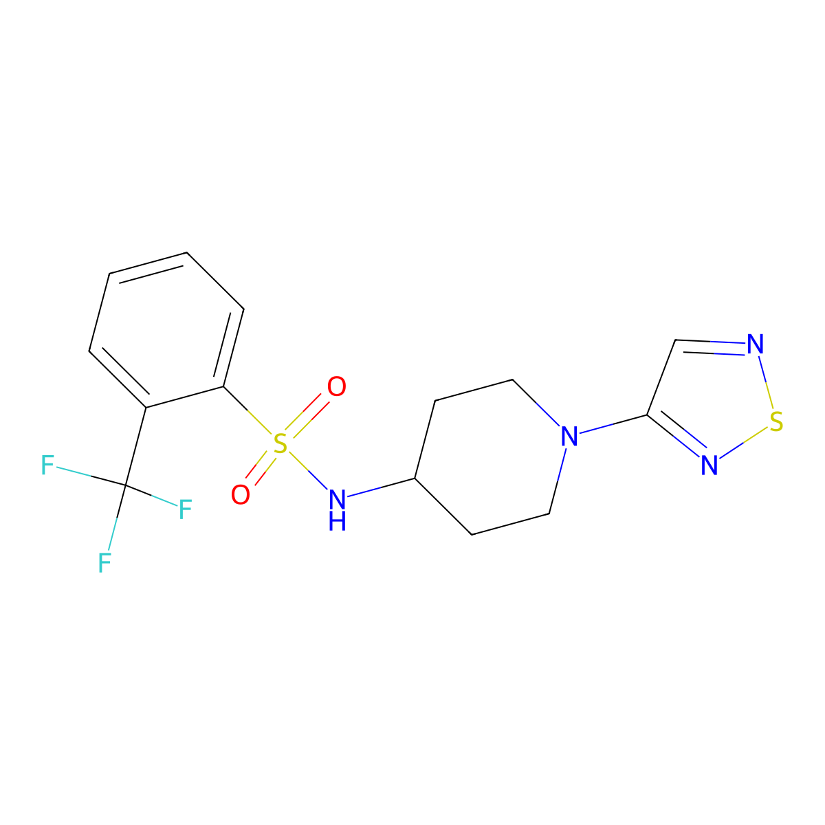N-[1-(1,2,5-thiadiazol-3-yl)piperidin-4-yl]-2-(trifluoromethyl)benzene-1-sulfonamide molecular structure, CAS 2097862-89-8