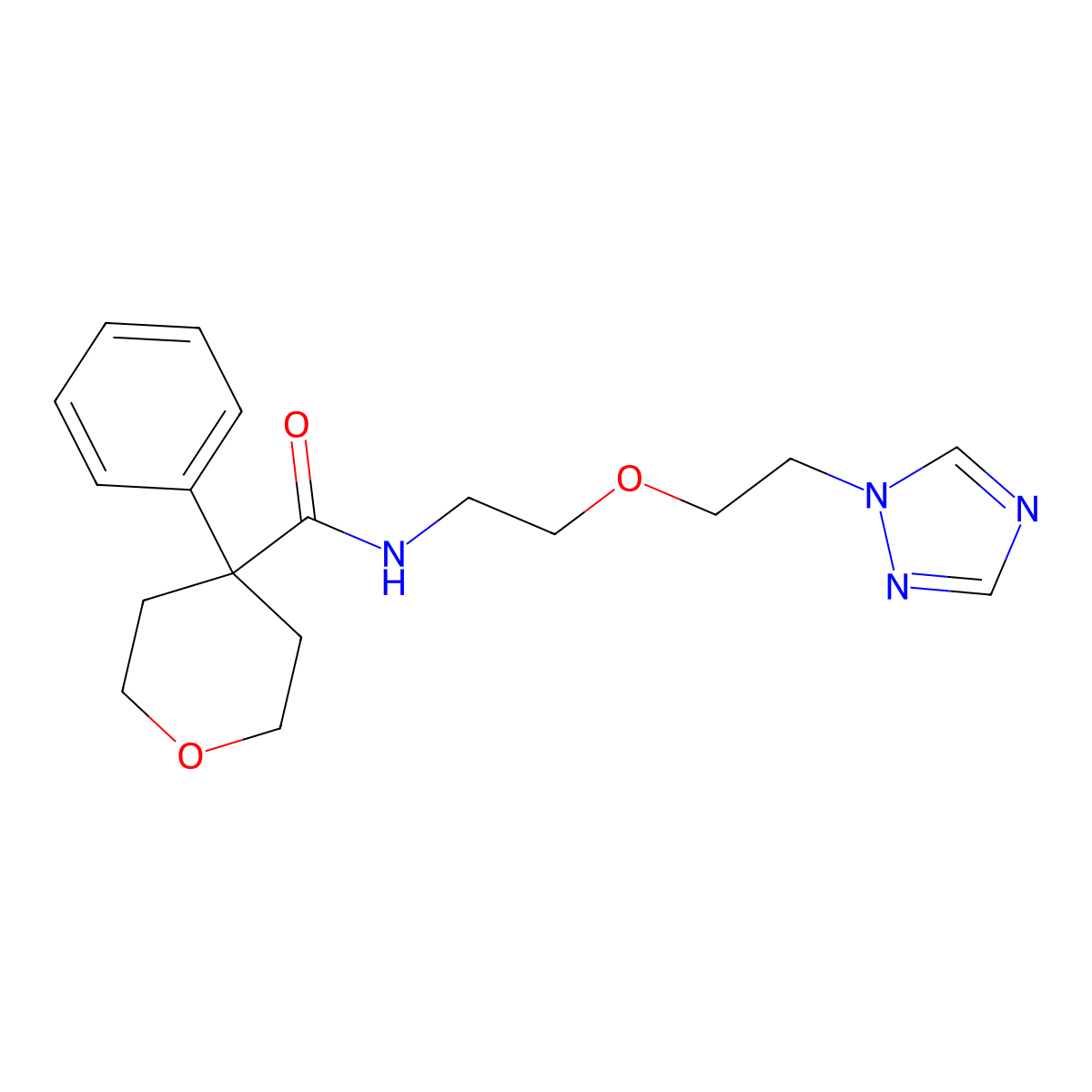 4-phenyl-N-{2-[2-(1H-1,2,4-triazol-1-yl)ethoxy]ethyl}oxane-4-carboxamide molecular structure, CAS 2097862-91-2