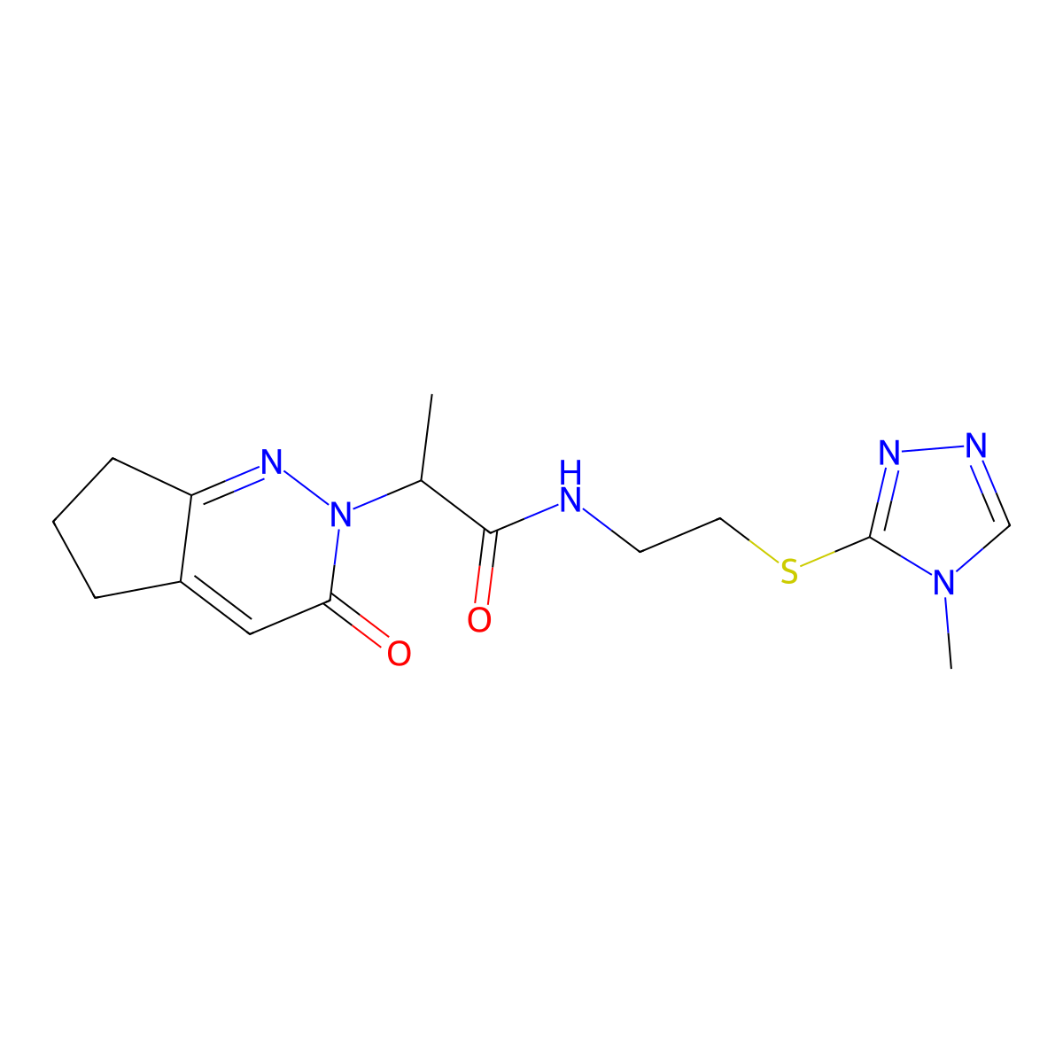 N-(2-((4-methyl-4H-1,2,4-triazol-3-yl)thio)ethyl)-2-(3-oxo-3,5,6,7-tetrahydro-2H-cyclopenta[c]pyridazin-2-yl)propanamide molecular structure, CAS 2097862-94-5