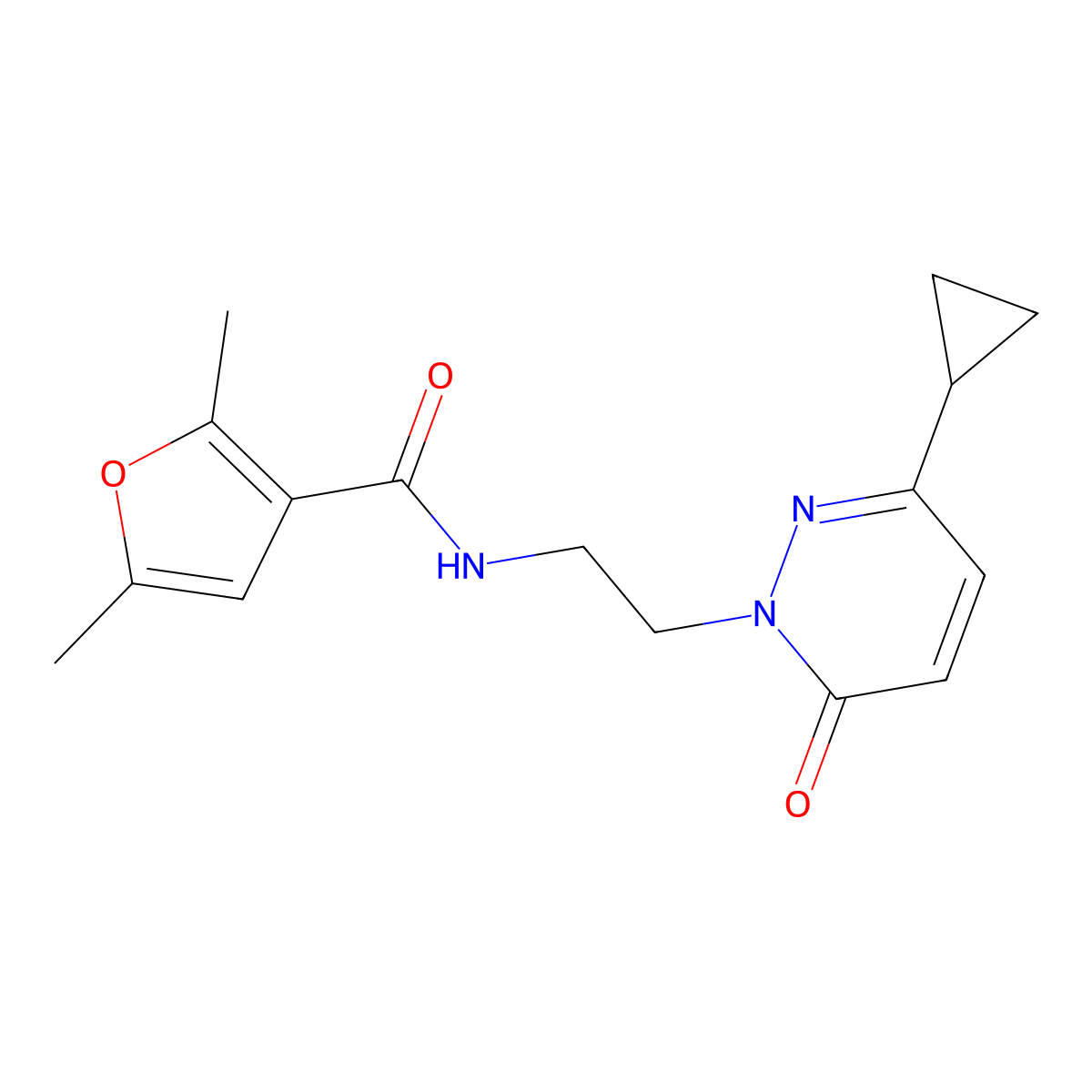 N-(2-(3-cyclopropyl-6-oxopyridazin-1(6H)-yl)ethyl)-2,5-dimethylfuran-3-carboxamide molecular structure, CAS 2097862-97-8
