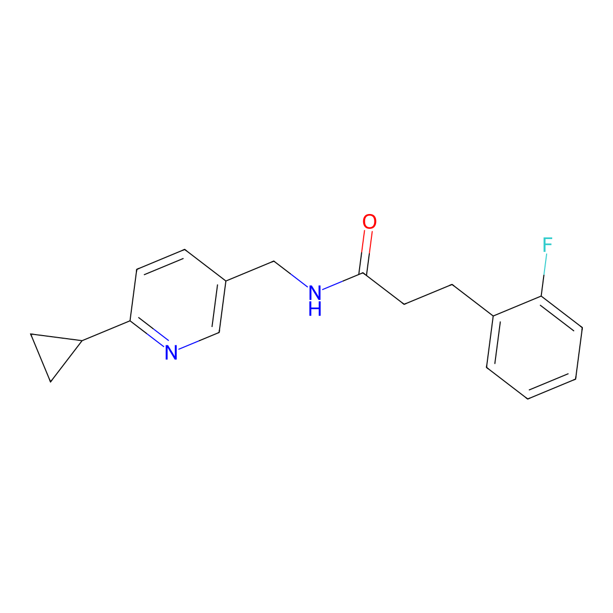 N-[(6-cyclopropylpyridin-3-yl)methyl]-3-(2-fluorophenyl)propanamide molecular structure, CAS 2097862-99-0