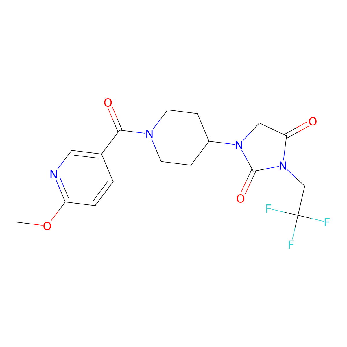 1-[1-(6-Methoxypyridine-3-carbonyl)piperidin-4-yl]-3-(2,2,2-trifluoroethyl)imidazolidine-2,4-dione molecular structure, CAS 2097863-00-6