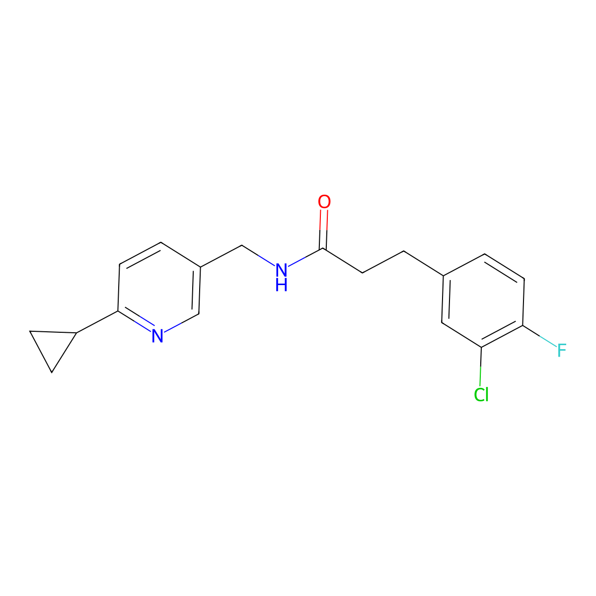 3-(3-chloro-4-fluorophenyl)-N-[(6-cyclopropylpyridin-3-yl)methyl]propanamide molecular structure, CAS 2097863-03-9