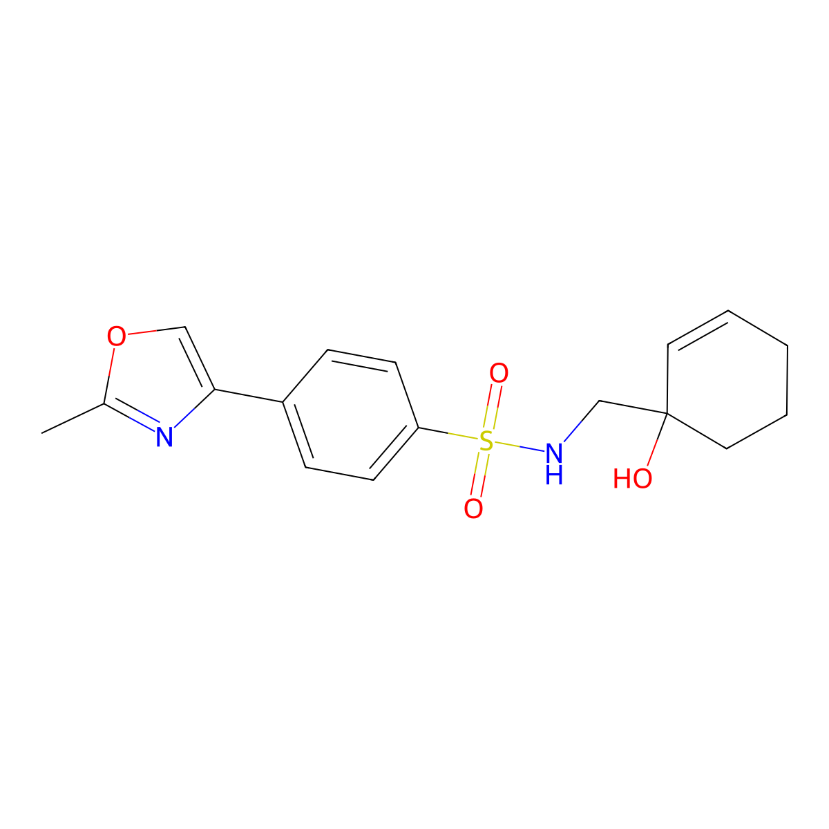 N-[(1-hydroxycyclohex-2-en-1-yl)methyl]-4-(2-methyl-1,3-oxazol-4-yl)benzene-1-sulfonamide molecular structure, CAS 2097863-08-4