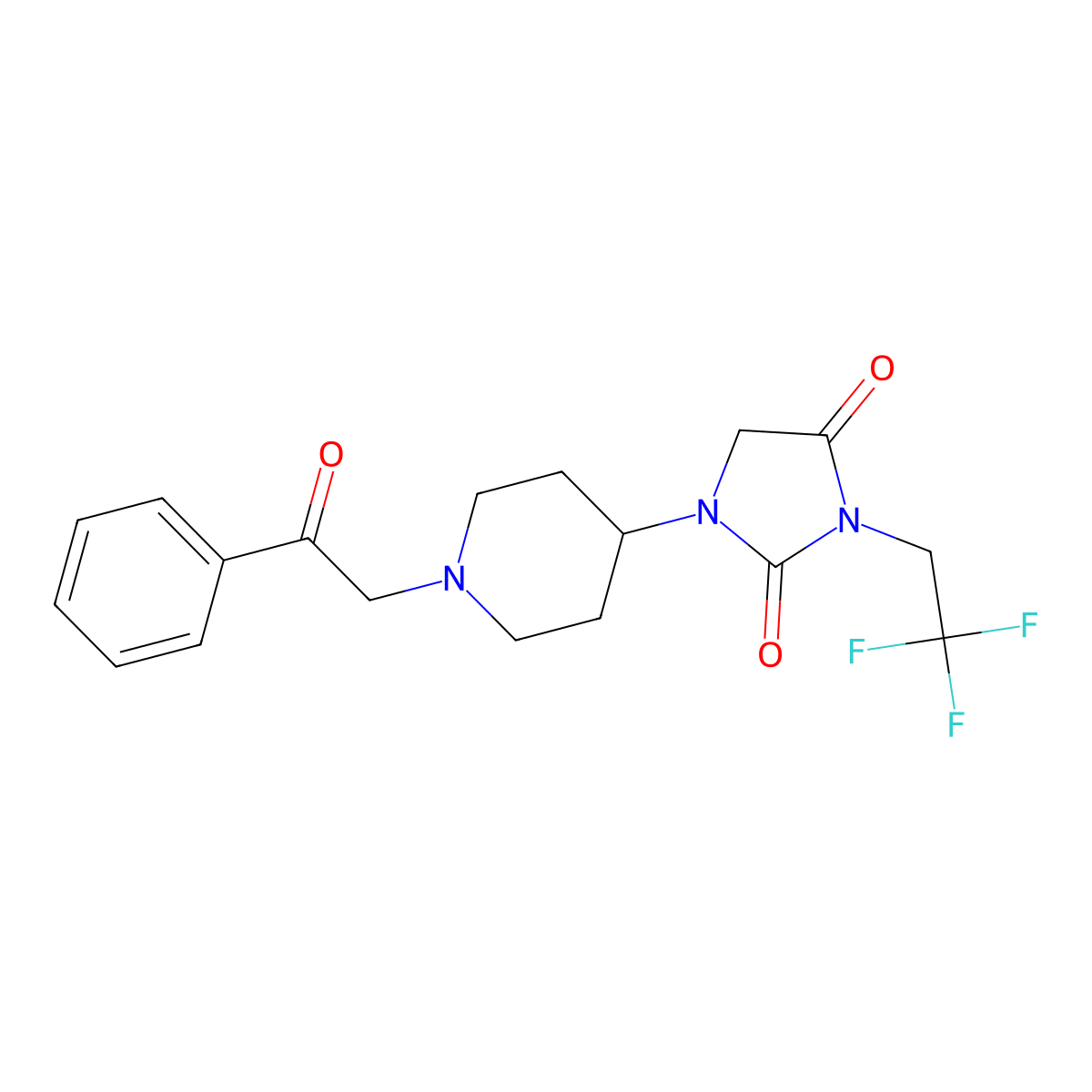 1-[1-(2-Oxo-2-phenylethyl)piperidin-4-yl]-3-(2,2,2-trifluoroethyl)imidazolidine-2,4-dione molecular structure, CAS 2097863-16-4