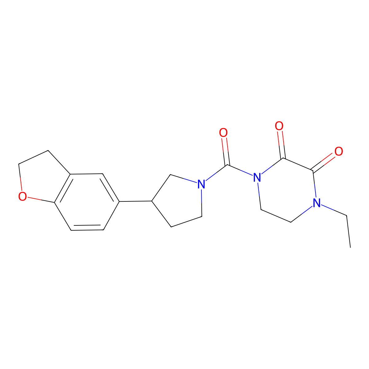 1-[3-(2,3-Dihydro-1-benzofuran-5-yl)pyrrolidine-1-carbonyl]-4-ethylpiperazine-2,3-dione molecular structure, CAS 2097863-24-4