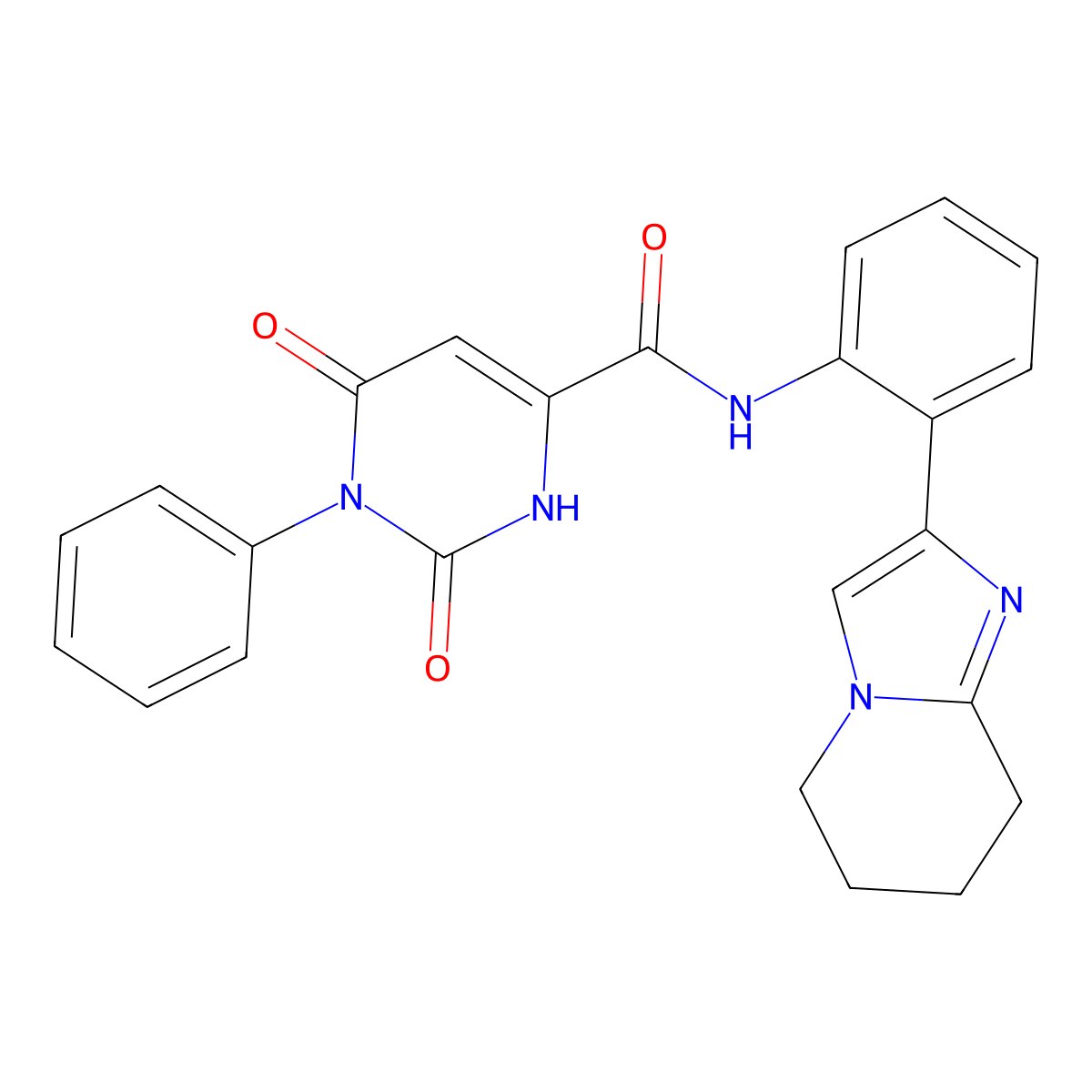 2,6-dioxo-1-phenyl-N-(2-(5,6,7,8-tetrahydroimidazo[1,2-a]pyridin-2-yl)phenyl)-1,2,3,6-tetrahydropyrimidine-4-carboxamide molecular structure, CAS 2097863-25-5