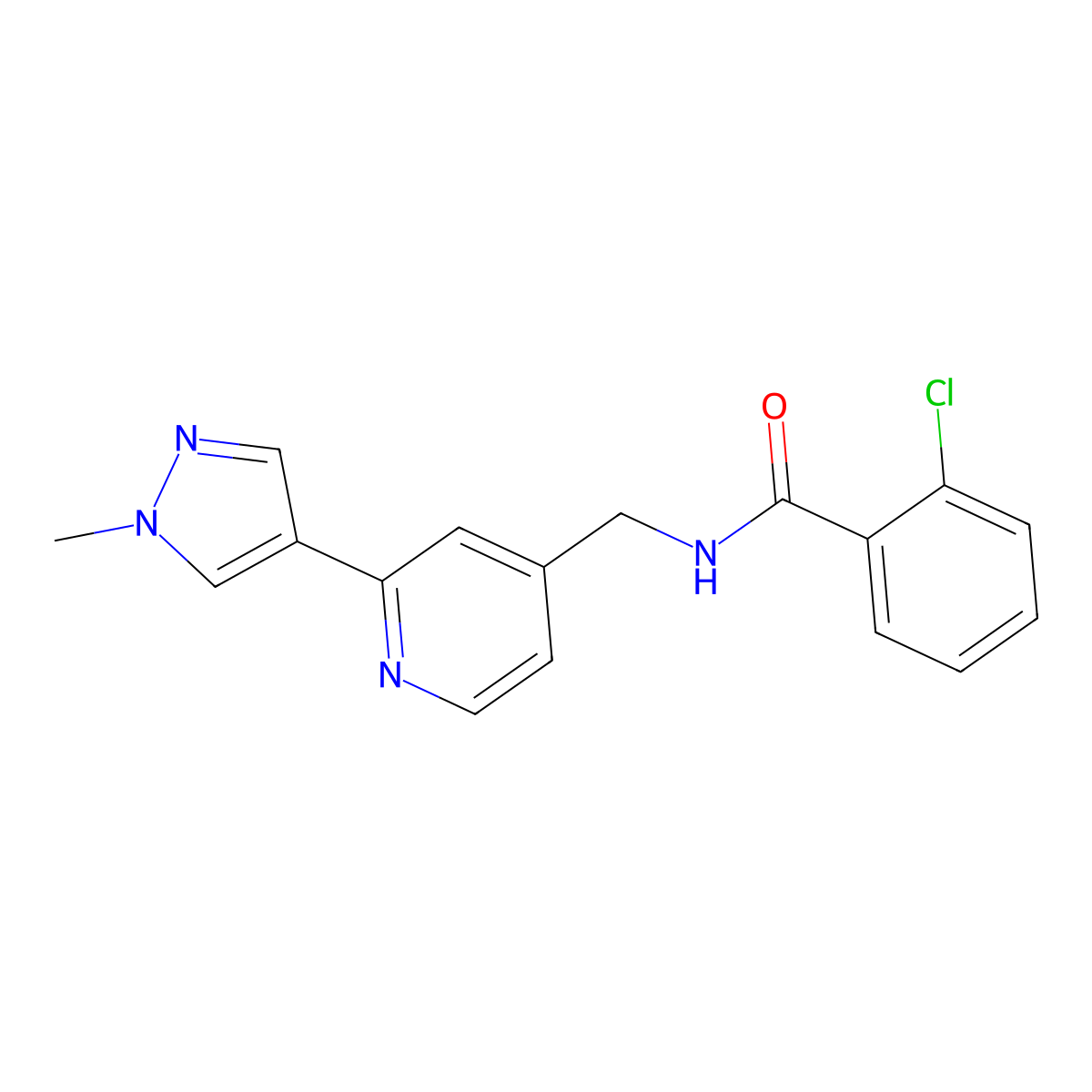 2-chloro-N-{[2-(1-methyl-1H-pyrazol-4-yl)pyridin-4-yl]methyl}benzamide molecular structure, CAS 2097863-32-4