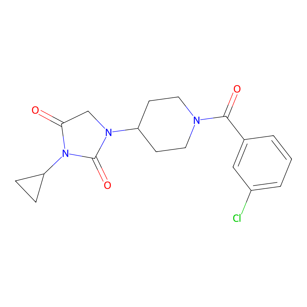 1-[1-(3-Chlorobenzoyl)piperidin-4-yl]-3-cyclopropylimidazolidine-2,4-dione molecular structure, CAS 2097863-34-6