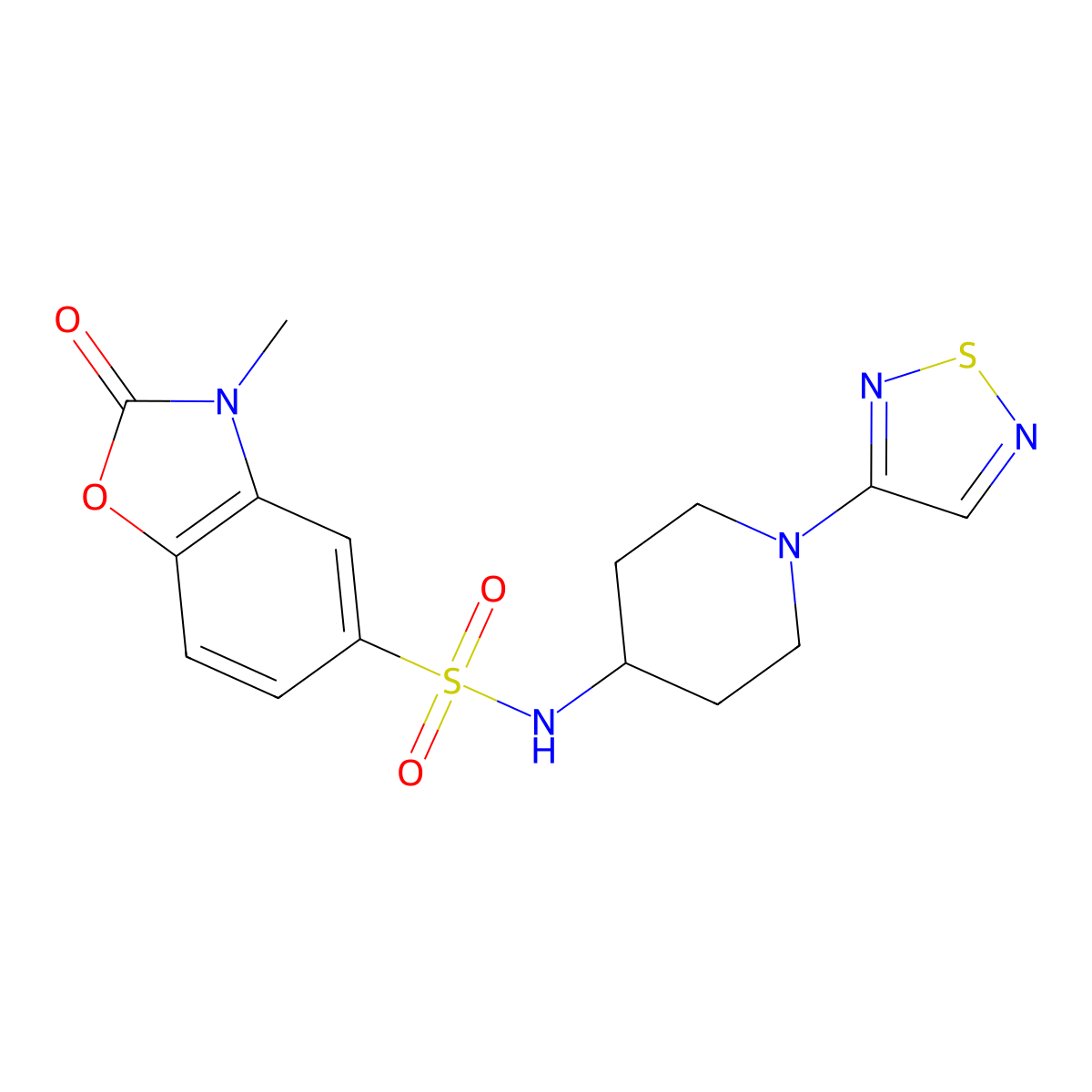 3-methyl-2-oxo-N-[1-(1,2,5-thiadiazol-3-yl)piperidin-4-yl]-2,3-dihydro-1,3-benzoxazole-5-sulfonamide molecular structure, CAS 2097863-36-8