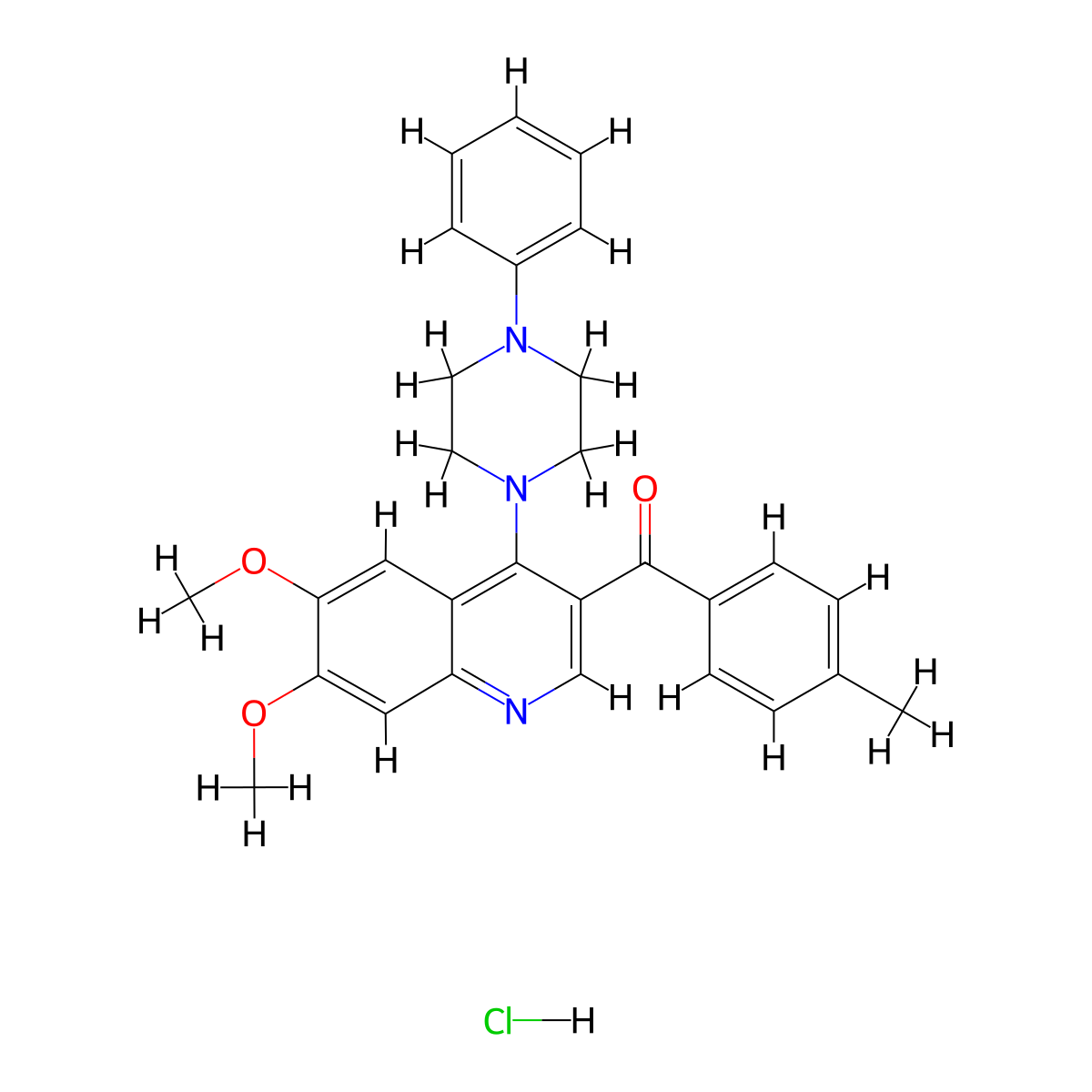 6,7-Dimethoxy-3-(4-methylbenzoyl)-4-(4-phenylpiperazin-1-yl)quinoline hydrochloride molecular structure, CAS 2097863-38-0