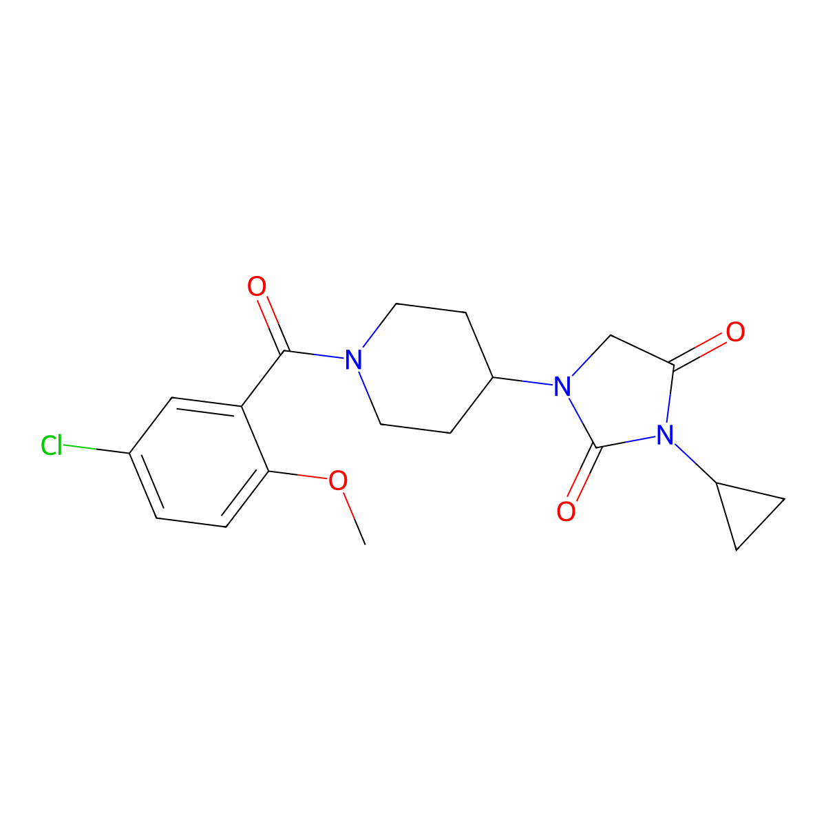 1-[1-(5-Chloro-2-methoxybenzoyl)piperidin-4-yl]-3-cyclopropylimidazolidine-2,4-dione molecular structure, CAS 2097863-40-4