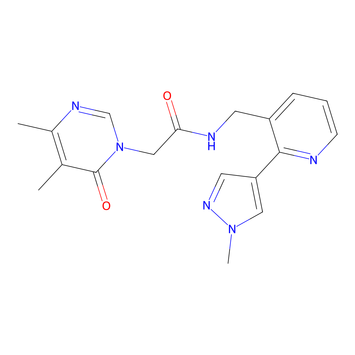 2-(4,5-dimethyl-6-oxopyrimidin-1(6H)-yl)-N-((2-(1-methyl-1H-pyrazol-4-yl)pyridin-3-yl)methyl)acetamide molecular structure, CAS 2097863-41-5