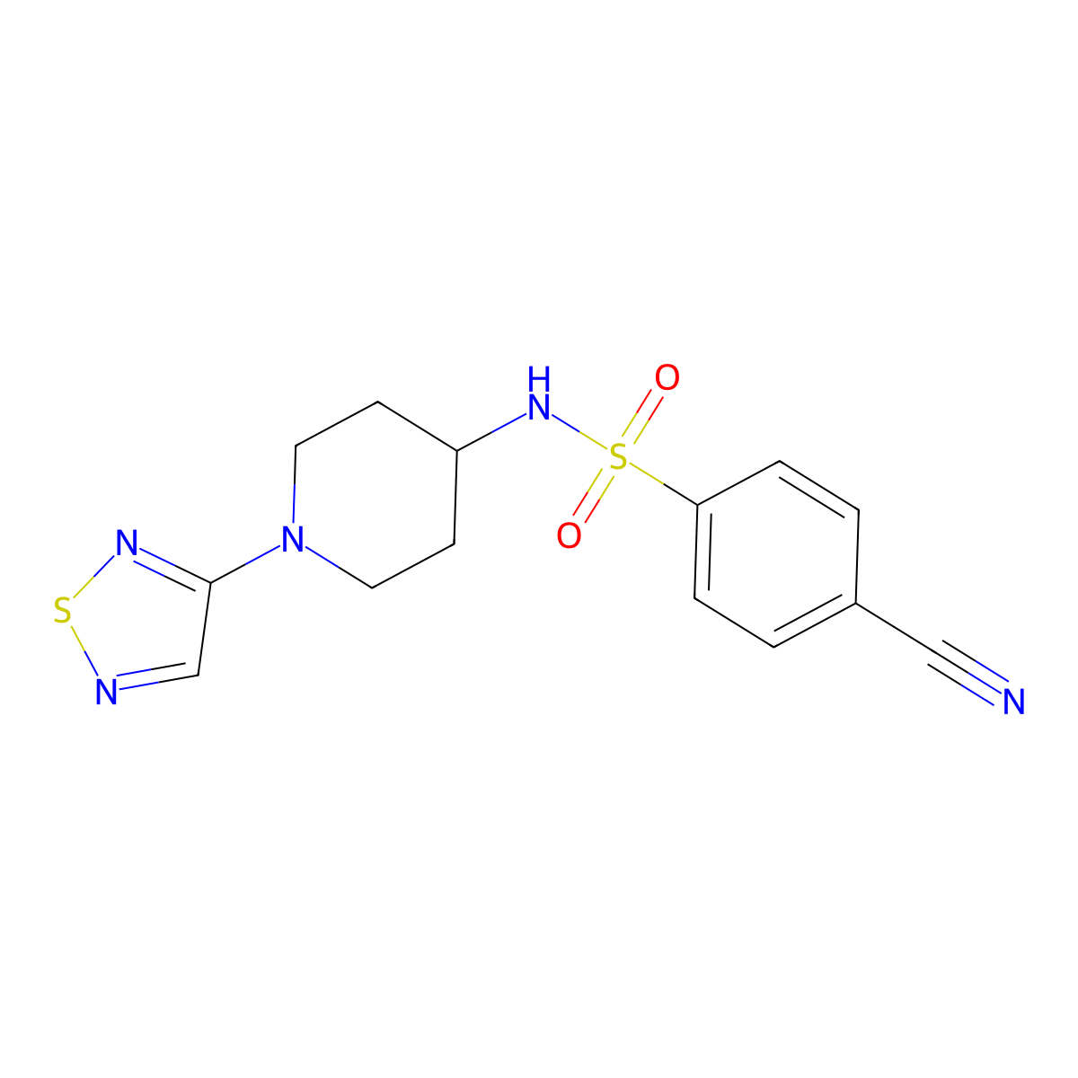 4-cyano-N-[1-(1,2,5-thiadiazol-3-yl)piperidin-4-yl]benzene-1-sulfonamide molecular structure, CAS 2097863-42-6