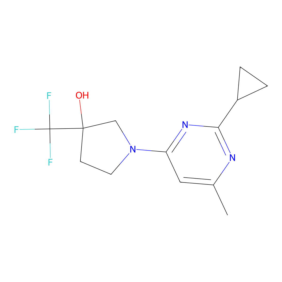 1-(2-Cyclopropyl-6-methylpyrimidin-4-yl)-3-(trifluoromethyl)pyrrolidin-3-ol molecular structure, CAS 2097863-43-7