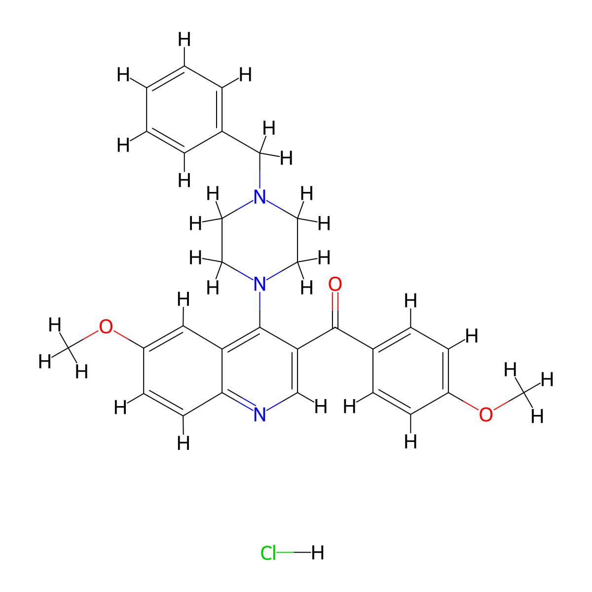 4-(4-Benzylpiperazin-1-yl)-6-methoxy-3-(4-methoxybenzoyl)quinoline hydrochloride molecular structure, CAS 2097863-52-8