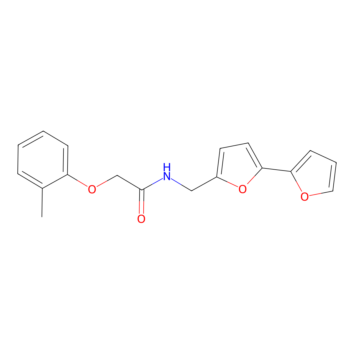 N-({[2,2'-bifuran]-5-yl}methyl)-2-(2-methylphenoxy)acetamide molecular structure, CAS 2097863-53-9