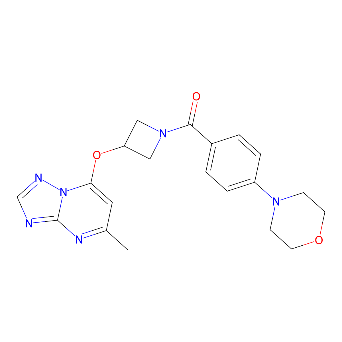 4-{4-[3-({5-Methyl-[1,2,4]triazolo[1,5-a]pyrimidin-7-yl}oxy)azetidine-1-carbonyl]phenyl}morpholine molecular structure, CAS 2097863-55-1