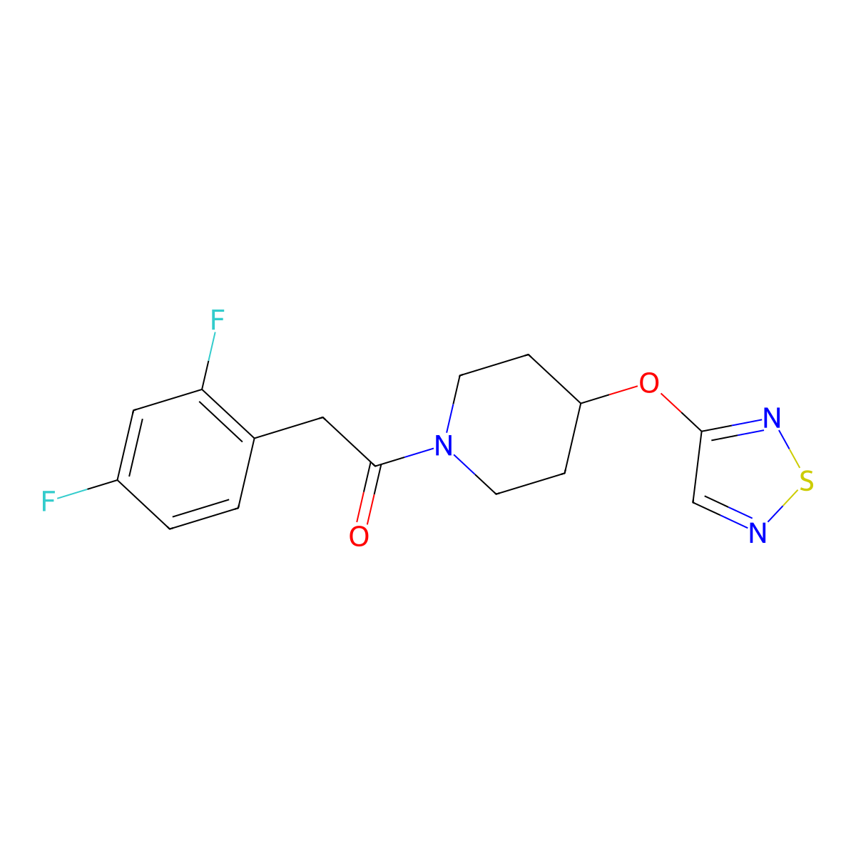 2-(2,4-Difluorophenyl)-1-[4-(1,2,5-thiadiazol-3-yloxy)piperidin-1-yl]ethan-1-one molecular structure, CAS 2097863-61-9