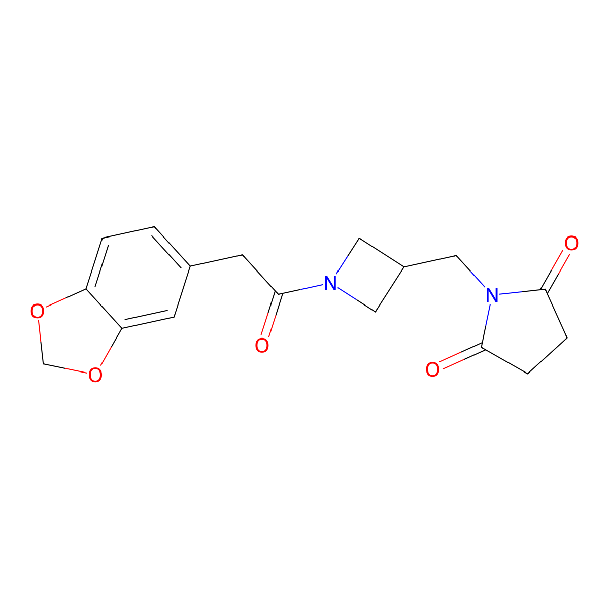 1-({1-[2-(2H-1,3-benzodioxol-5-yl)acetyl]azetidin-3-yl}methyl)pyrrolidine-2,5-dione molecular structure, CAS 2097863-63-1