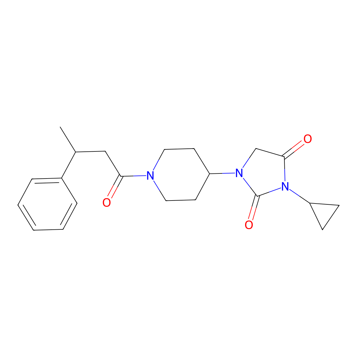 3-Cyclopropyl-1-[1-(3-phenylbutanoyl)piperidin-4-yl]imidazolidine-2,4-dione molecular structure, CAS 2097863-64-2
