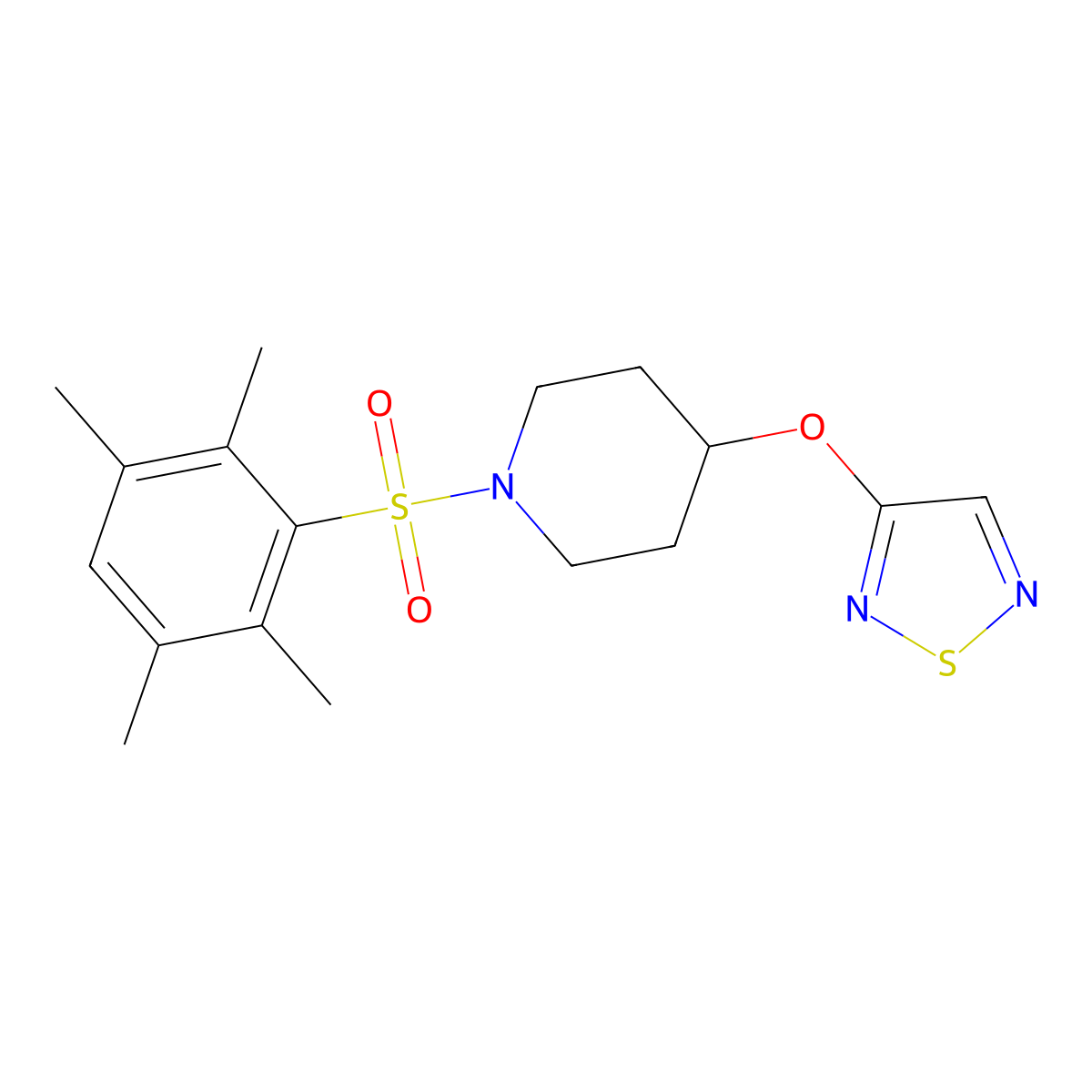 1-(2,3,5,6-Tetramethylbenzenesulfonyl)-4-(1,2,5-thiadiazol-3-yloxy)piperidine molecular structure, CAS 2097863-70-0